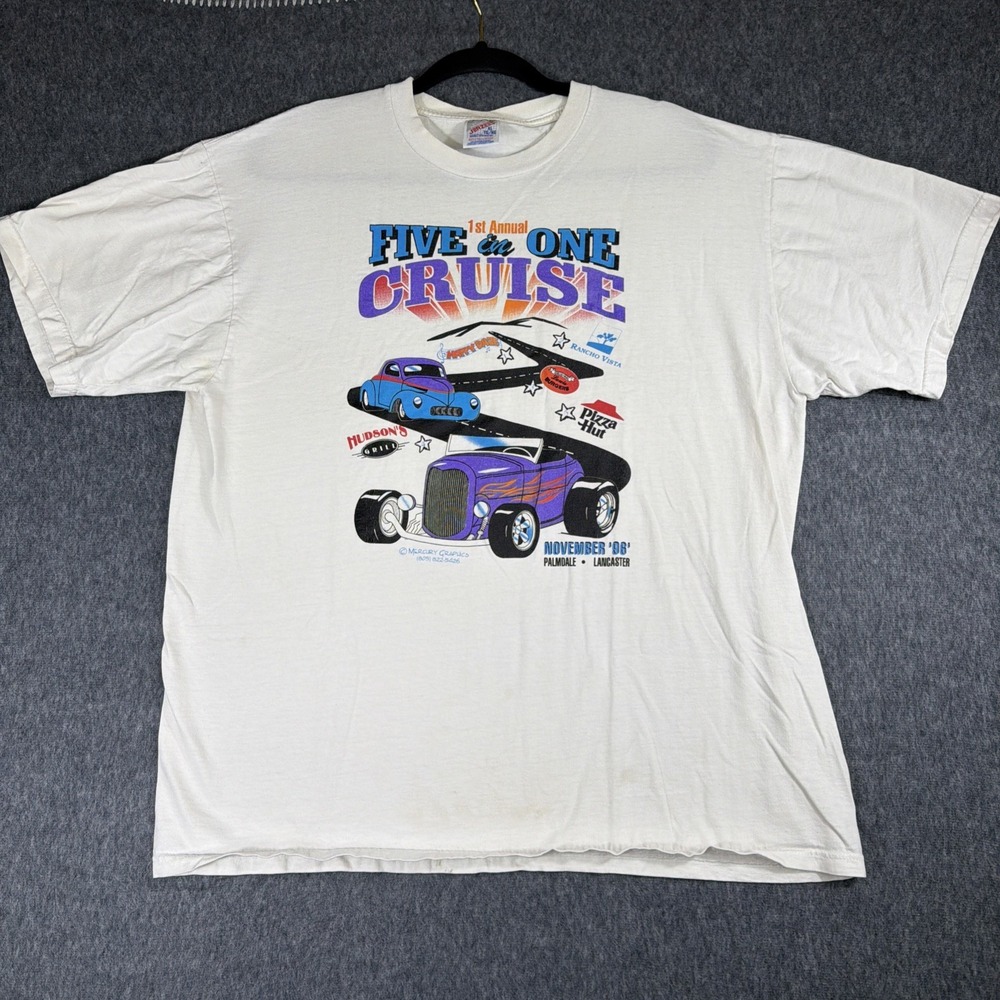 Vintage Shirt Mens XL White Roadster Car Ford 1996 USA Made Palmdale Lancaster